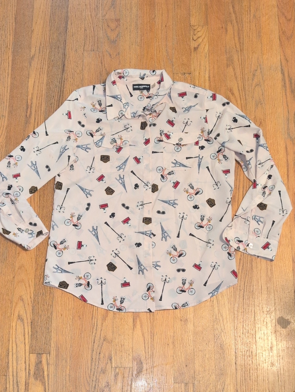 Karl Lagerfeld Cream Button-Down Shirt with City Travel Print